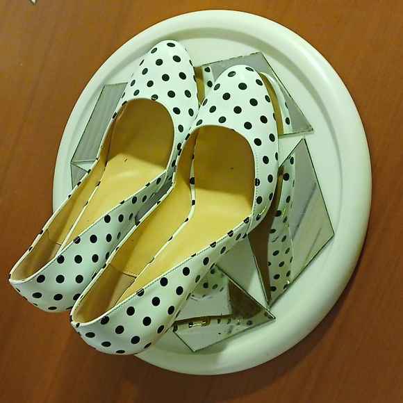 Unisex Shoe NWT, 12.5US/44EU Black Polka Dot round toe pump, D'Orsay, 4" heel - Picture 4 of 10